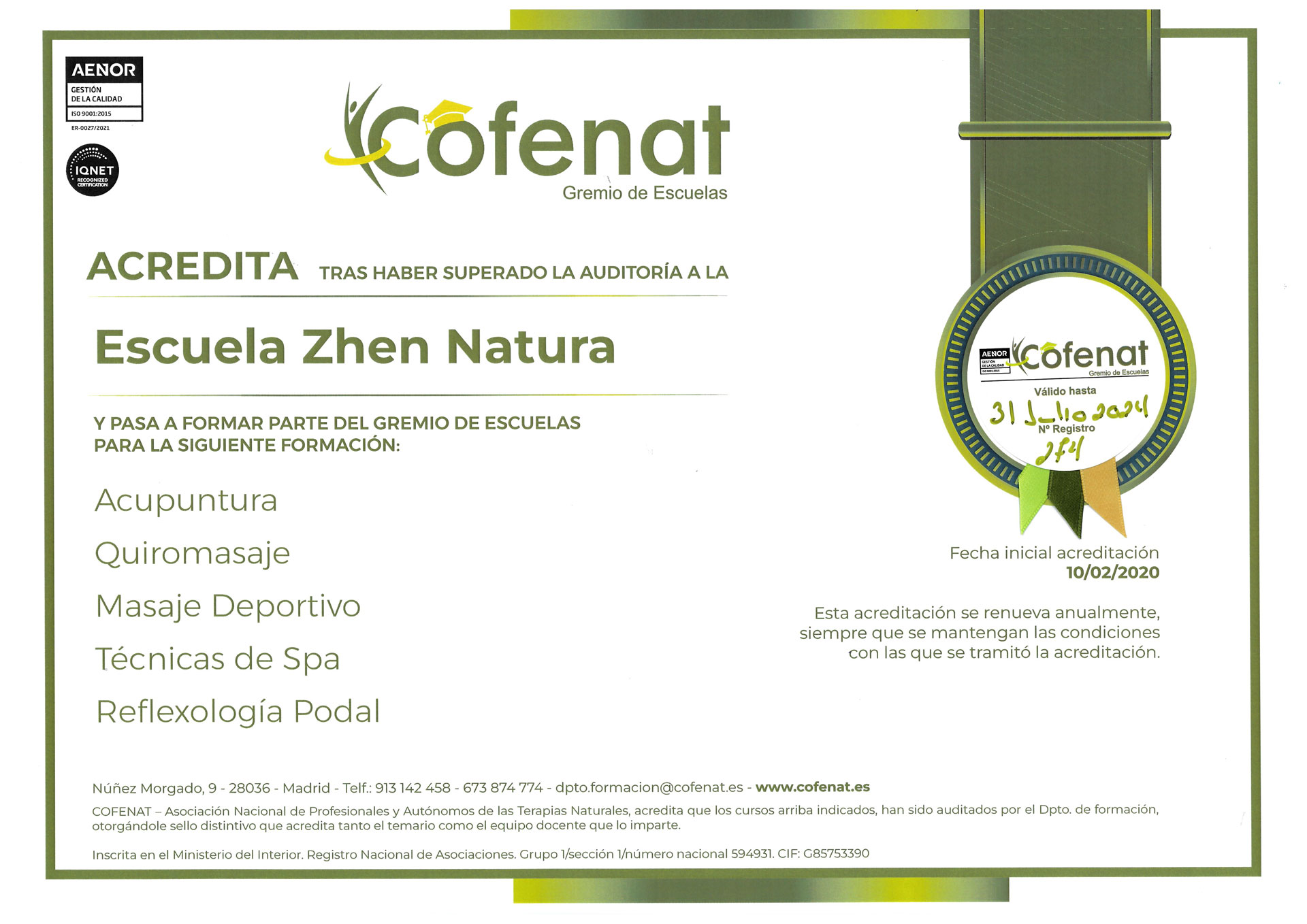 Certificado Cofenat
